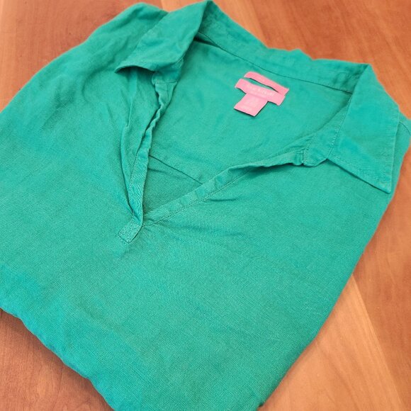 🍃‎ Isaac Mizrahi 100% Linen Shirt in Fresh Kelly Green  Size Women's Plus 2X - Picture 1 of 6